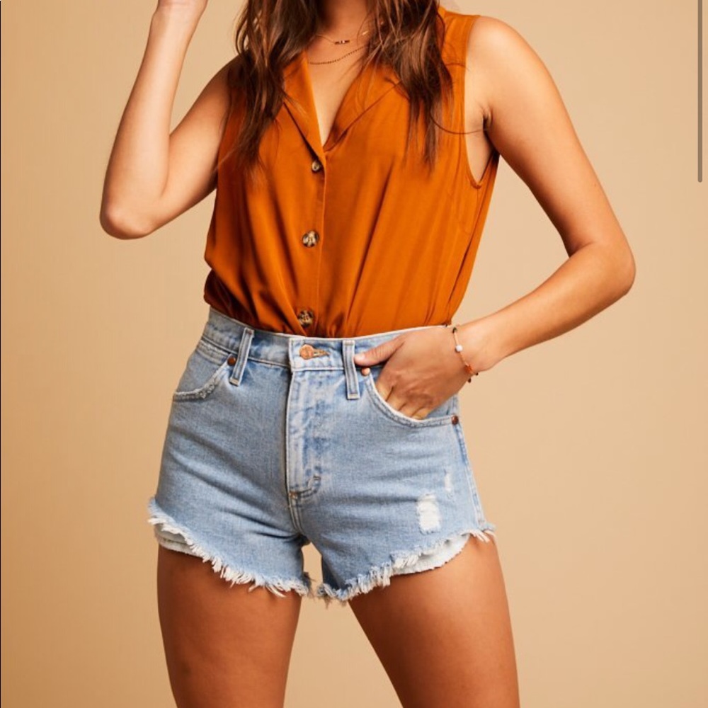 Wrangled reworked denim shorts